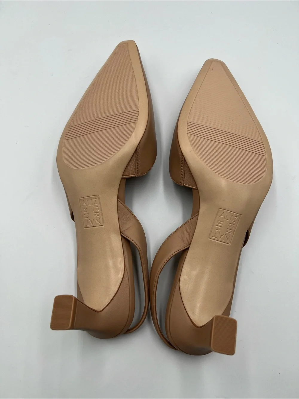 Naturalizer Dalary slingback pump heel leather shoe tan nude pointed toe new 12